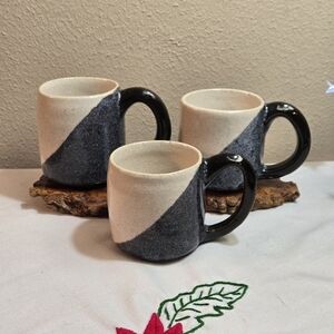 Studio Pottery Set Of Three Handcrafted Mugs.